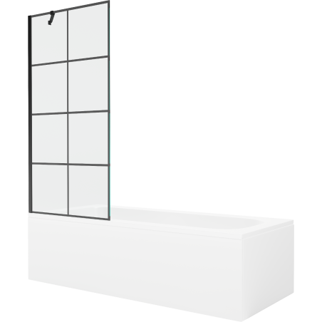 Mexen Vega stačiakampė vonia 170 x 70 cm su apdaila ir 1 durelių pertvara 80 cm, juodas raštas - 550117077X9508007077