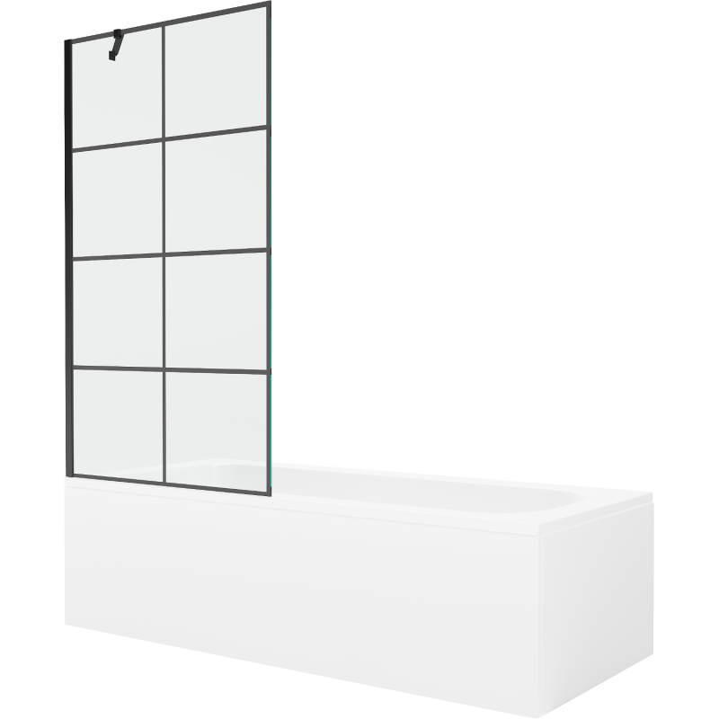 Mexen Vega stačiakampė vonia 170 x 70 cm su apdaila ir vienpusė 90 cm pertvara, juodas raštas - 550117077X9509007077