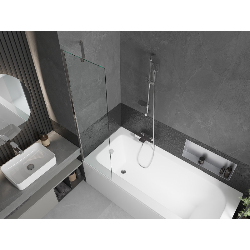 Mexen Vega stačiakampė vonia 180 x 80 cm su apdaila ir vienos dalies širmu 50 cm, skaidrus, chromas - 550118080X9505000001