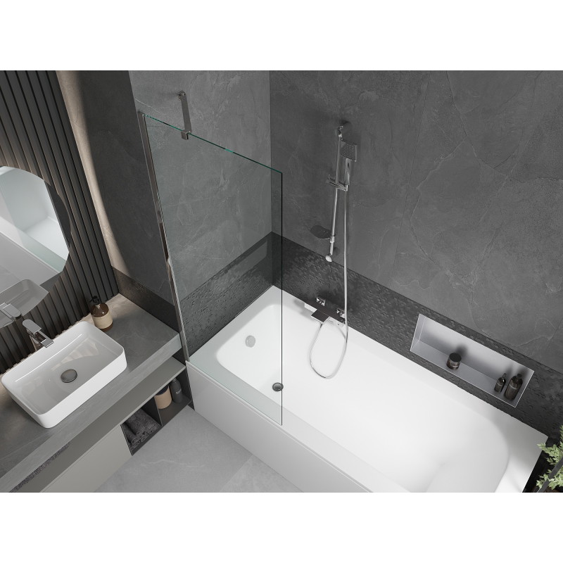 Mexen Vega stačiakampė vonia 180 x 80 cm su korpusu ir vienvėre plautu 70 cm, skaidri, chromuota - 550118080X9507000001