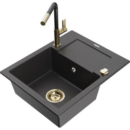 Mexen Enzo vienos kameros granitinė plautuvė su nusausintuvu ir Flora virtuviniu maišytuvu, juodas su taškeliais