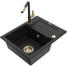 Mexen Enzo granitinė vienos kameros plautuvė su nuvarvėjimo zona ir Flora virtuviniu maišytuvu, juoda - 6506-77-670401-57-G