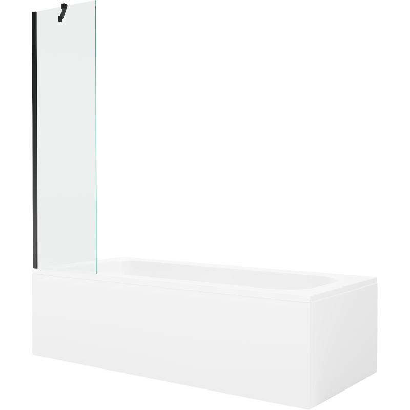 Mexen Vega stačiakampė vonia 180 x 80 cm su apdaila ir vieno lapo 50 cm ekranu, permatoma, juoda - 550118080X9505000070