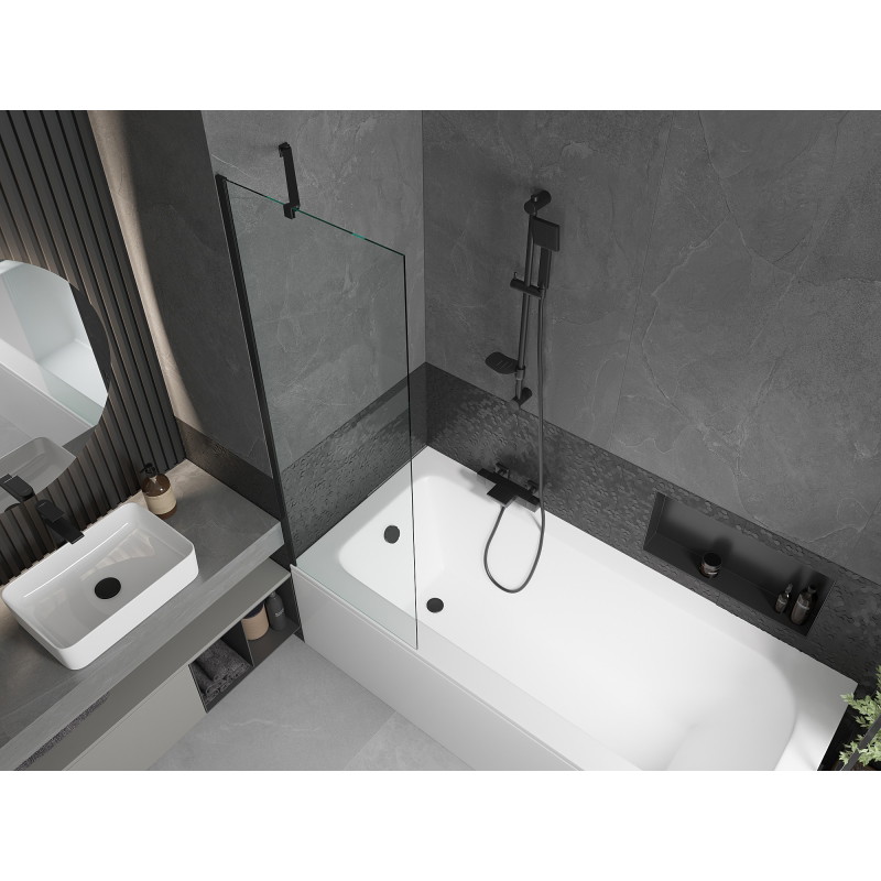 Mexen Vega stačiakampė vonia 180 x 80 cm su apdaila ir 1-sparnio 60 cm stikliniu ekranu, permatomas, juodas