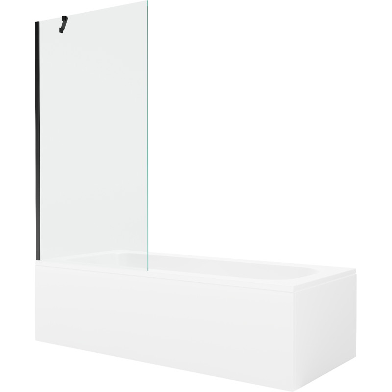 Mexen Vega stačiakampė vonia 180 x 80 cm su apdaila ir 1-durų ekranu 90 cm, permatoma, juoda - 550118080X9509000070