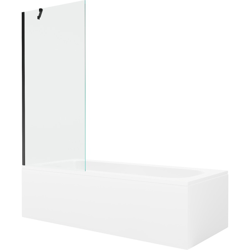 Mexen Vega stačiakampė vonia 180 x 80 cm su apdaila ir vienos dalies užuolaida 80 cm, skaidri, juoda - 550118080X9508000070