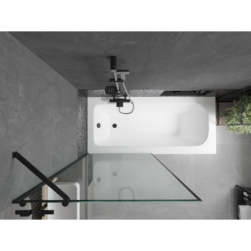 Mexen Vega stačiakampė vonia 180 x 80 cm su apdaila ir 1-durio pertvara 90 cm, juodas raštas - 550118080X9509007070