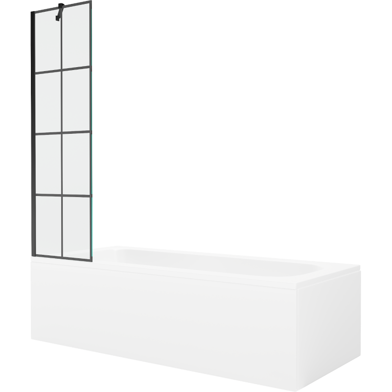 Mexen Vega stačiakampė vonia 180 x 80 cm su apdaila ir 1-durio pertvara 50 cm, juodas raštas - 550118080X9505007077