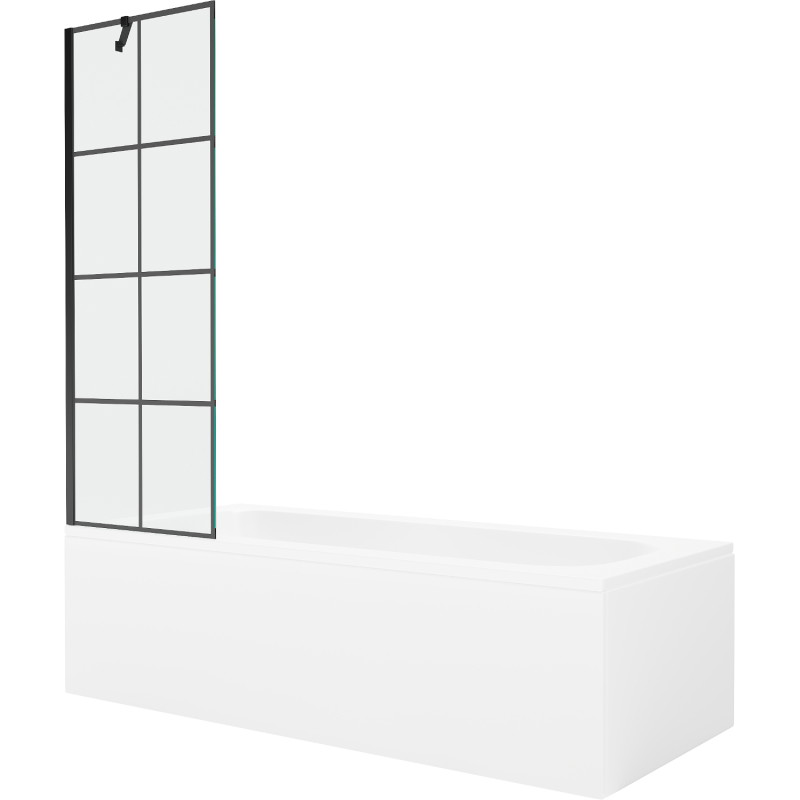 Mexen Vega stačiakampė vonia 180 x 80 cm su apdaila ir vieno sparno pertvara 60 cm, juodas raštas - 550118080X9506007077