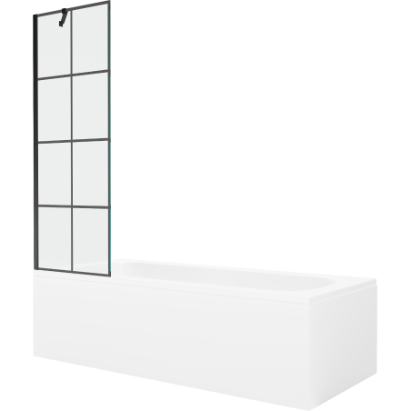 Mexen Vega stačiakampė vonia 180 x 80 cm su apdaila ir 1-durų 60 cm paravanu, juodas raštas - 550118080X9506007077