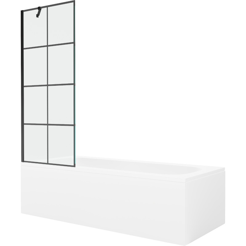 Mexen Vega stačiakampė vonia 180 x 80 cm su apdaila ir vienašiu širmeliu 70 cm, juodas raštas - 550118080X9507007077