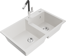 Mexen Tomas dviejų dalių granitinė kriauklė su Flora virtuvės maišytuvu, balta - 6516-20-670401-07