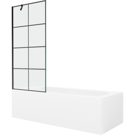 Mexen Vega stačiakampė vonia 180 x 80 cm su apdaila ir 1 varčios širma 80 cm, juodas raštas - 550118080X9508007077