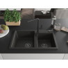 Mexen Tomas dviejų skyrių granitinis plautuvė su Flora virtuvės čiaupu, juoda/auksinė metalo spalva - 6516-75-670401-70-B