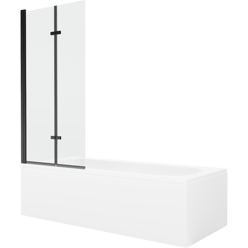 Mexen Vega stačiakampė vonia 150 x 70 cm su apdaila ir 2-jų dalių širma 80 cm, skaidri, juoda - 550115070X9208027000