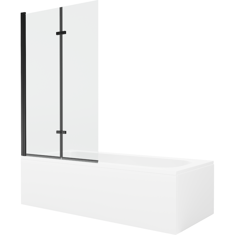 Mexen Vega stačiakampė vonia 150 x 70 cm su apdaila ir 2-jų dalių 100 cm ekranu, skaidrus, juodas - 550115070X9210027000