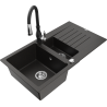 Mexen Matias granitinė 1,5 skylių plautuvė su nutekėjimu ir virtuviniu maišytuvu Savita, juoda/auksinė - 6502-75-672601-70