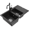 Mexen Gaspar 1,5 d. granitinė plautuvė su nusausinimo vieta ir virtuviniu maišytuvu Carla juoda/sidabro metalo