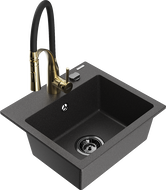 Mexen Milo granito plautuvė 1-skyrius su virtuviniu maišytuvu Aster, juodas taškuotas - 6505-76-73450-57-B