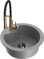 Mexen Diego granitinis vienos dalies kriauklė su virtuviniu maišytuvu Aster, pilka - 6512-71-73450-57-B