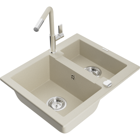 Mexen Carlos granitinė virtuvės plautuvė 1,5 sekcijų su Flora virtuviniu maišytuvu, smėlinė - 6518-69-670401-09