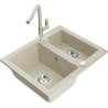 Mexen Carlos granitinė virtuvės plautuvė 1,5 sekcijų su Flora virtuviniu maišytuvu, smėlinė - 6518-69-670401-09