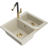 Mexen Carlos granito plautuvė 1,5 skylių su virtuviniu maišytuvu Flora, smėlio spalvos - 6518-69-670401-57-G