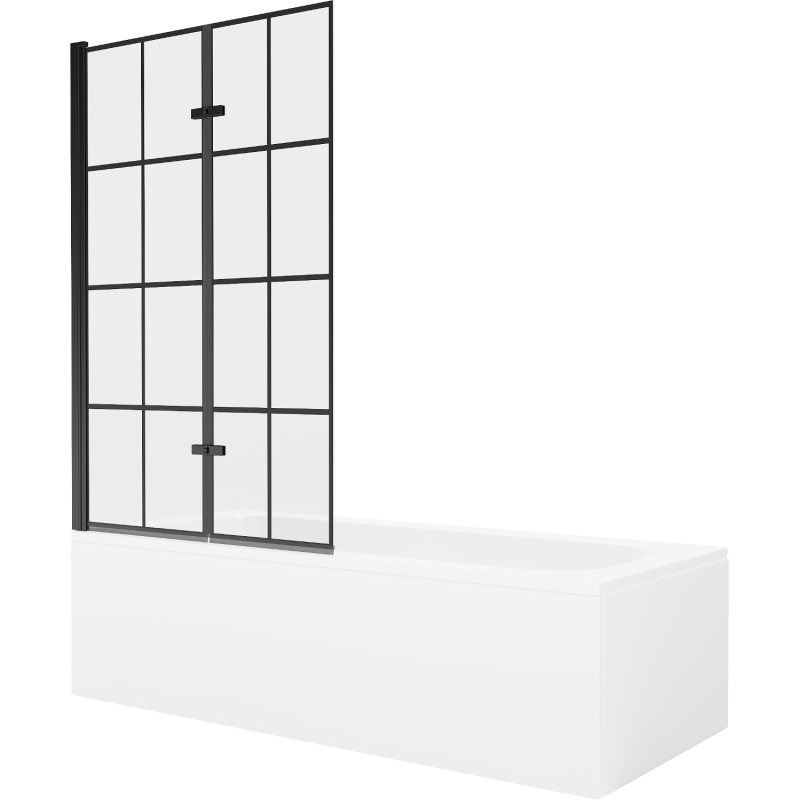 Mexen Vega stačiakampė vonia 180 x 80 cm su apdaila ir 100 cm 2-durių širmu, juodas raštas - 550118080X9210027077