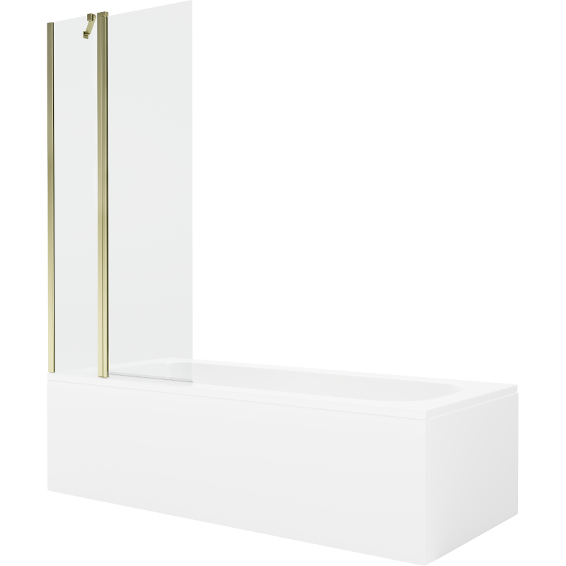 Mexen Vega stačiakampė vonia 150 x 70 cm su apdaila ir 1 sparno 80 cm širma, skaidri, auksinė - 550115070X9408115000