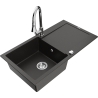 Mexen Leo granitinė plautuvė su vienos sekcijos nutekamąja zona ir virtuviniu maišytuvu Elia, juoda/auksinė metalika