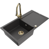 Mexen Leo vienos kompakcijos granitinė kriauklė su nutekėjimu ir virtuviniu maišytuvu Elia, juoda dėmėta - 6501-76-670101-50