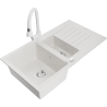 Mexen Matias Granitinė 1,5 kamerų plautuvė su nuvarvėjimu ir virtuviniu maišytuvu Elia, balta - 6502-20-670101-20