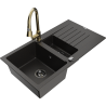 Mexen Matias 1,5 skyrių granitinė plautuvė su nusausinimo paviršiumi ir virtuviniu maišytuvu Elia, juodas/auksinis