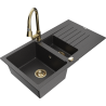 Mexen Matias 1,5 skyrių granitinė kriauklė su drenažu ir virtuviniu maišytuvu Elia, juoda su dėmėmis - 6502-76-670101-50
