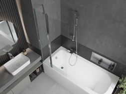 Mexen Vega stačiakampė 160 x 70 cm vonia su apdaila ir vieno sparno pertvara 80 cm, skaidri, chromas - 550116070X9408110100