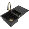 Mexen Matias granitinė 1,5 skyrių plautuvė su nutekėjimo ir virtuviniu maišytuvu Elia, juoda - 6502-77-670101-50