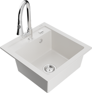 Mexen Vito granitinė vienos dubens virtuvės plautuvė su Elia maišytuvu, balta - 6503-20-670101-00