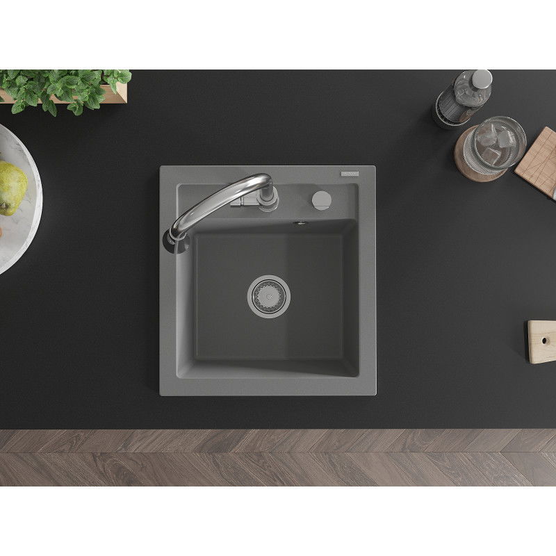 Mexen Vito granito virtuvės kriauklė su Elia virtuviniu maišytuvu, pilka - 6503-71-670101-00