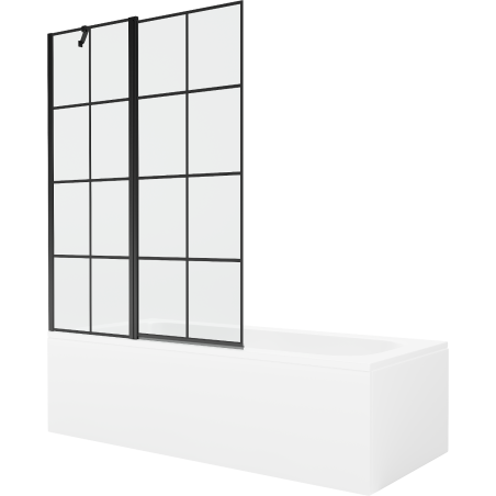 Mexen Vega stačiakampė vonia 180 x 80 cm su apdaila ir viengubų durelių pertvara 120 cm, juodas raštas - 550118080X9412117077