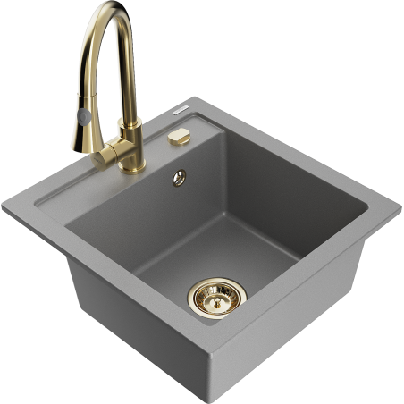 Mexen Vito 1-skylių granito virtuvės plautuvė su Elia virtuviniu maišytuvu, pilka - 6503-71-670101-50