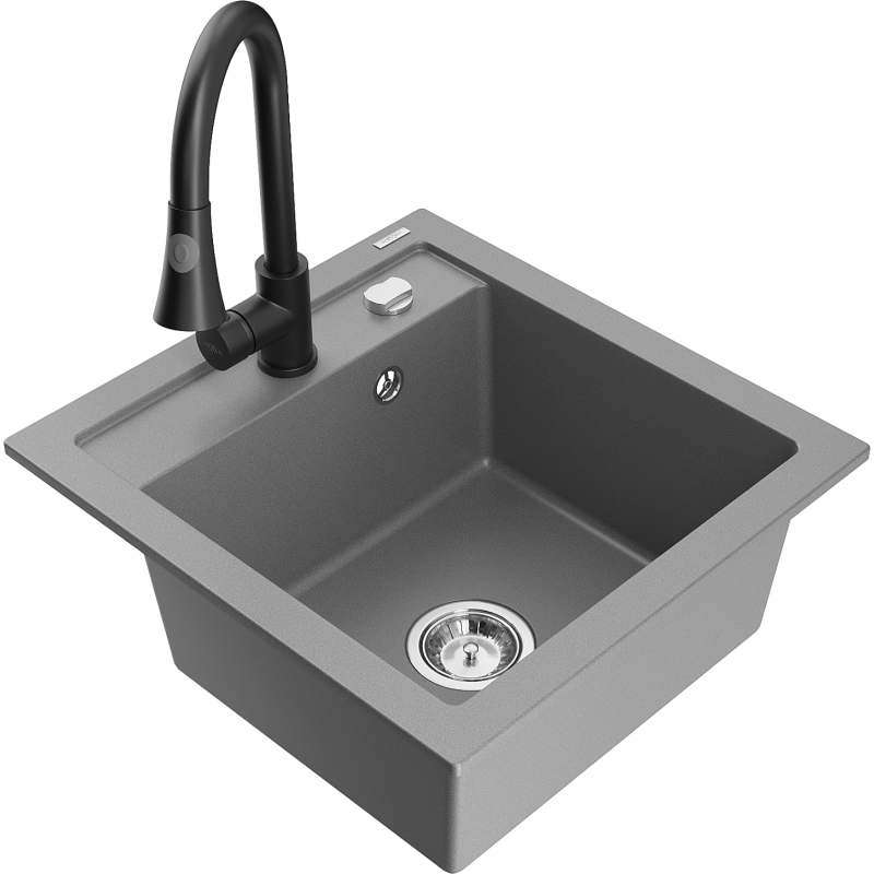 Mexen Vito granitinis vienos kameros plautuvė su virtuves maišytuvu Elia, pilka - 6503-71-670101-70