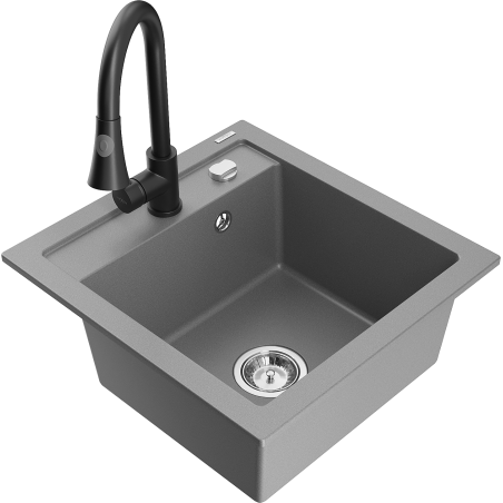 Mexen Vito granitinis vienos kameros plautuvė su virtuves maišytuvu Elia, pilka - 6503-71-670101-70