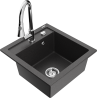 Mexen Vito granitinė virtuvės kriauklė su viena kamera ir maišytuvu Elia, juodas su taškučiais - 6503-76-670101-00