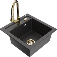 Mexen Vito granitinis vienos kameros plautuvė su virtuviniu maišytuvu Elia, juodas su dėmelėmis - 6503-76-670101-50
