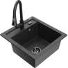 Mexen Vito granito virtuvės kriauklė su vienu skyriumi ir Elia virtuviniu maišytuvu, juoda taškuotas - 6503-76-670101-70-B