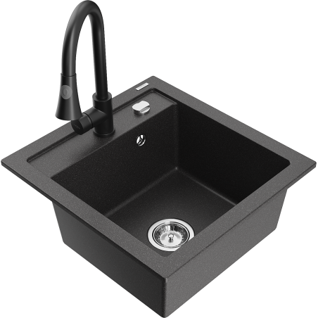 Mexen Vito granito kriauklė su viena kamera ir virtuvės maišytuvu Elia, juodas taškuotas - 6503-76-670101-70