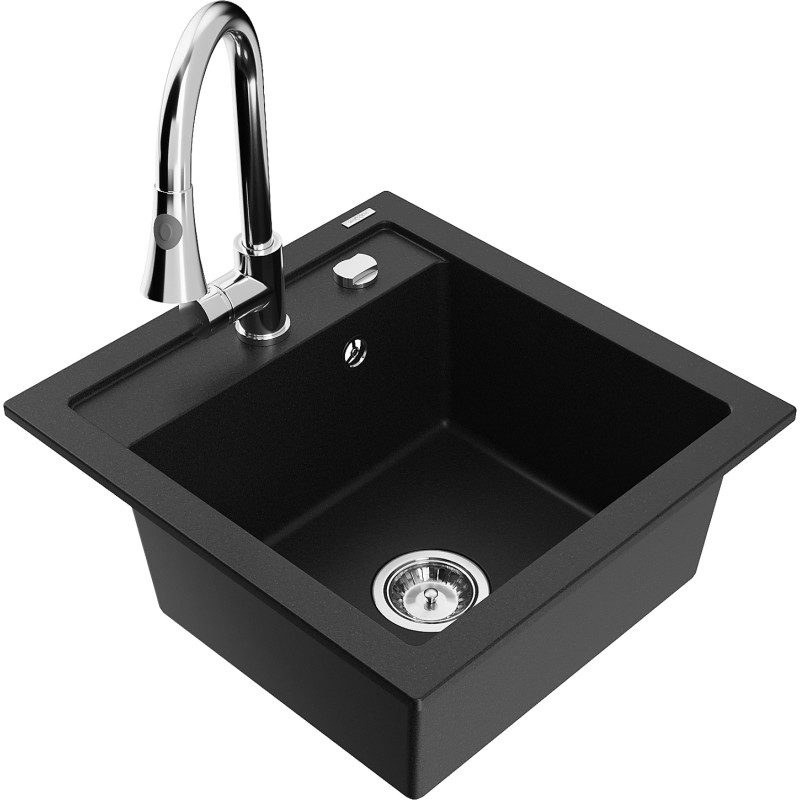 Mexen Vito 1 skyrios granito kriauklė su virtuviniu maišytuvu Elia, juoda - 6503-77-670101-00