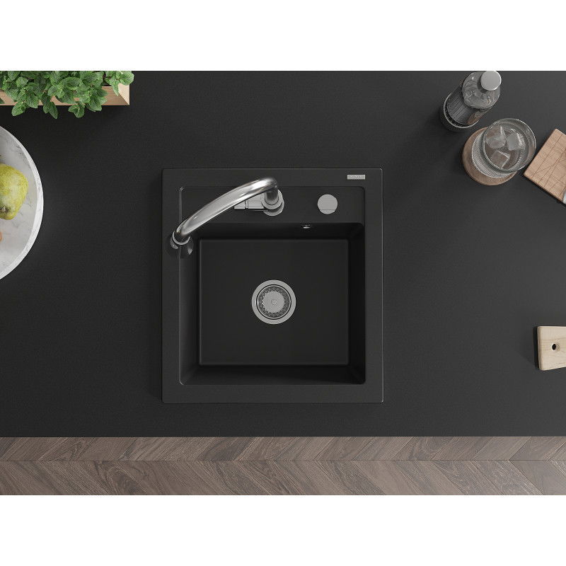 Mexen Vito vienos kameros granito plautuvė su virtuviniu maišytuvu Elia, juodas - 6503-77-670101-00