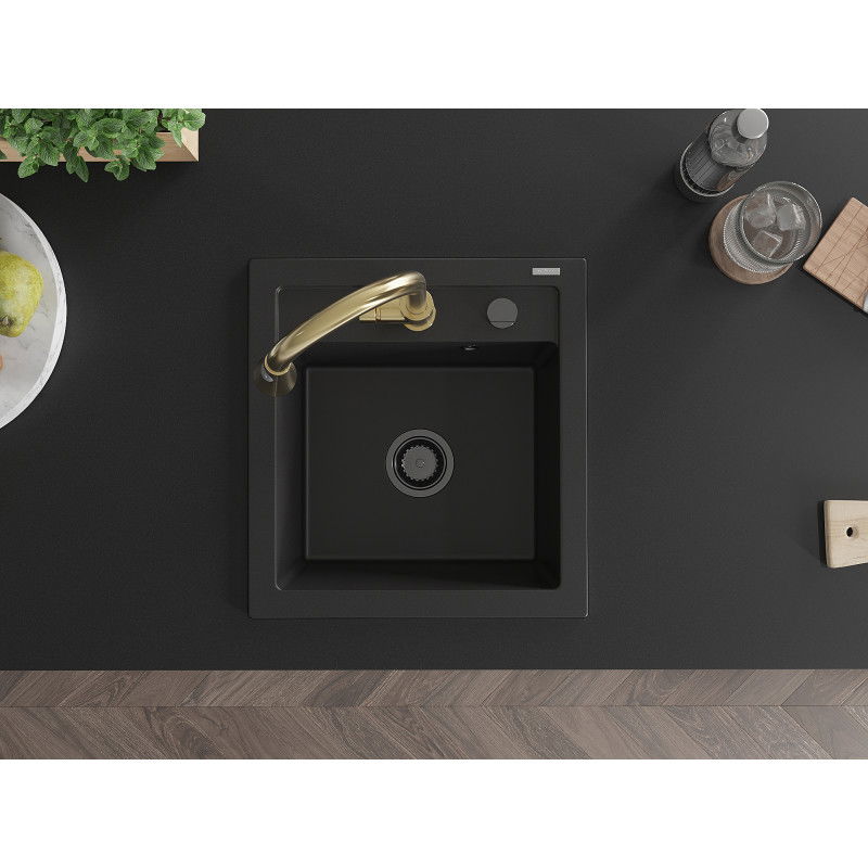 Mexen Vito granito plautuvė 1-jų skyrių su virtuvės maišytuvu Elia, juoda - 6503-77-670101-50-B
