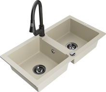 Mexen Mario granitinis dviejų skyrių plautuvas su virtuviniu maišytuvu Elia, smėlio - 6504-69-670101-70